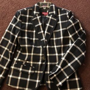 Women black white Merona plaid blazer suit size 6
